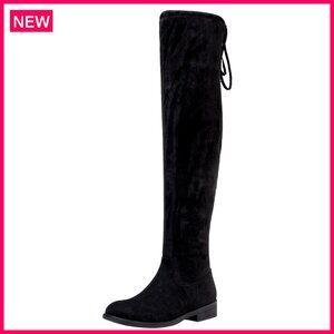 Women's Suede Over-The-Knee Boots Low Flat Heel Thigh High Boots